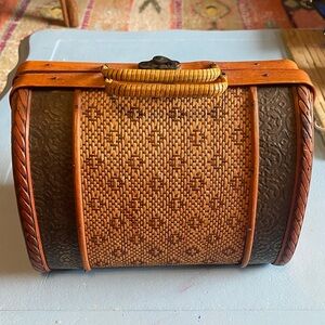 Vintage Wooden Bamboo Woven Clutch Unique Handbag